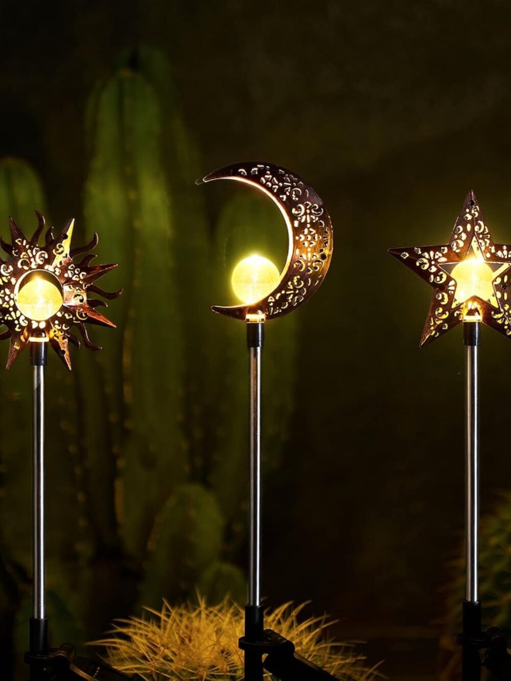 Solar Garden Stake Lights, Moon Sun Star Yard Decorations Outdoor 3 Pack